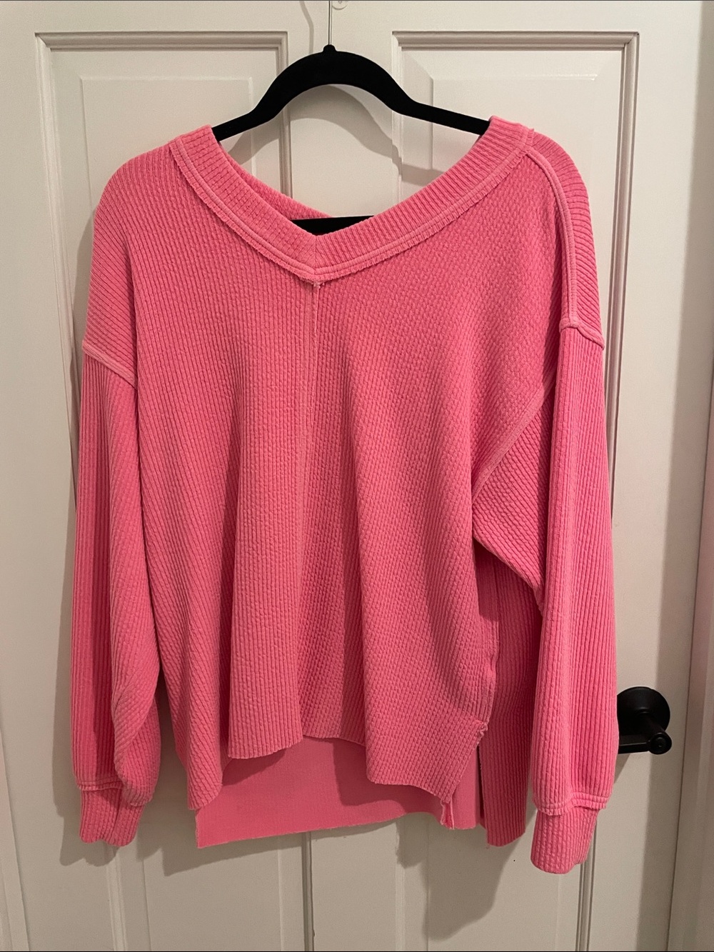 aerie Bubblegum Pink V-Neck Waffle Knit Pullover